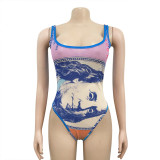 Print Sexy Lady Beach Swimsuit Swimsuits F5042