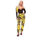 Women Camouflage Printed Jeans High Waist Pant Pants LS6125