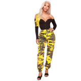 Women Camouflage Printed Jeans High Waist Pant Pants LS6125
