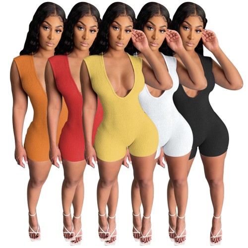 P14489382A Women Sleeveless V Neck Bodysuits Bodysuit Outfit Outfits F06110#