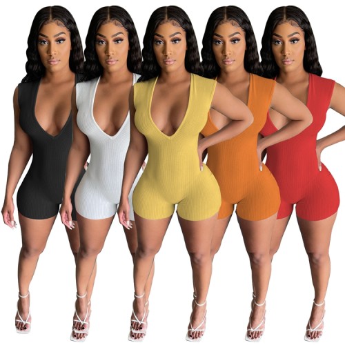 P14489382A Women Sleeveless V Neck Bodysuits Bodysuit Outfit Outfits F06110#