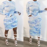 Women Tie Dye Long Sleeve Dress Dresses LD8751