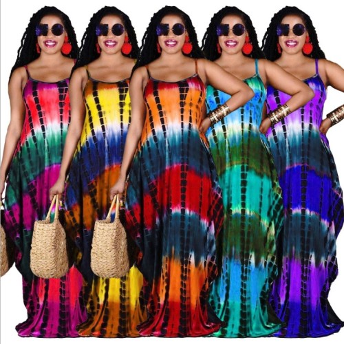 Sexy Tie Die Colorful Beach Dress Dresses H8919