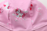 Cartoon Unicorn Girl's Short-sleeve Pink Swimsuit Sun Block Hat Baby Girls Swimwear