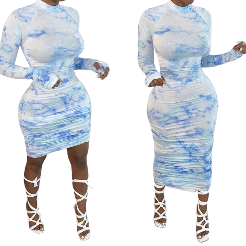 Women Tie Dye Long Sleeve Dress Dresses LD8751