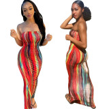 Women's Colorful Tie Dye Off Shoulder Sexy Dress Dresses BN06374