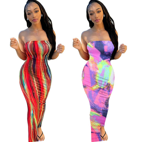 Women's Colorful Tie Dye Off Shoulder Sexy Dress Dresses BN06374