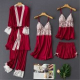 Sexy Women Home Wear Summer Lace Four Piece Pajamas 595364