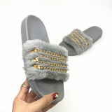 Fur Slides Slippers Women With Chain 2889-56