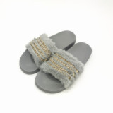 Fur Slides Slippers Women With Chain 2889-56