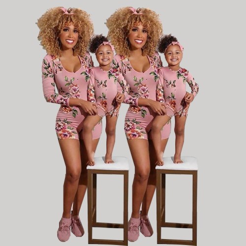 Mom Mommy And Me Family Matching Outfits Jumpsuits Plus Size Parent-Child Outfit BodysuitsA1991010