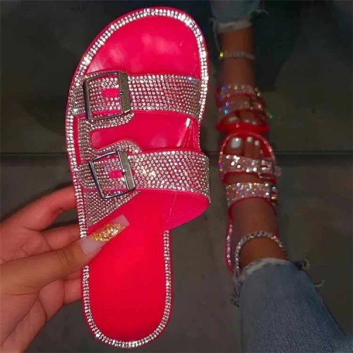 Rhinestone Women Summer Beach Slippers Slides Q11324