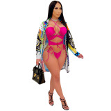 Summer Print Halter Lace Up Sexy 3 Piece Swimsuits C507384