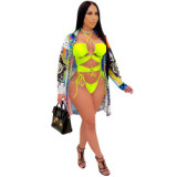 Summer Print Halter Lace Up Sexy 3 Piece Swimsuits C507384