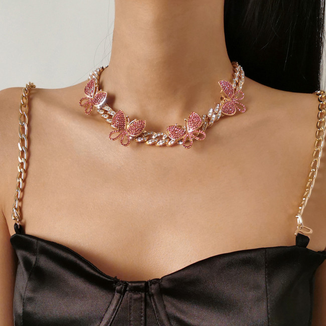 Cuban Link Chain Gold Diamond Butterfly Necklaces 368697