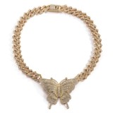 Hip-Hop Women Full Diamond Cuban Butterfly Necklaces 3697108