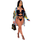Summer Print Halter Lace Up Sexy 3 Piece Swimsuits C507384