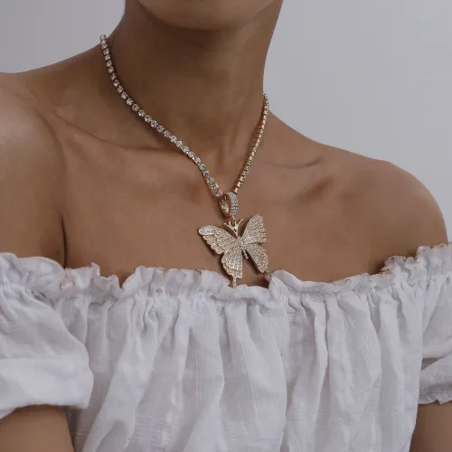 Hip Hop Butterfly Tennis Chain Women Necklaces 291425