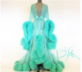 Sexy feather sleeve tail dress long lingerie sexy femme robe night dress lingerie