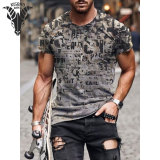 2021 New Fashion Men's Summer Printed Short Sleeve Round Neck T-shirt Casual Graphic Shirt Slim Fit Athletic Blouse Tops