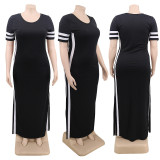 Ladies Sexy Casual Dresses Summer Soft Black Solid Slit Dresses Women Plus Size Long Dresses 4xl, 5xl YF114859