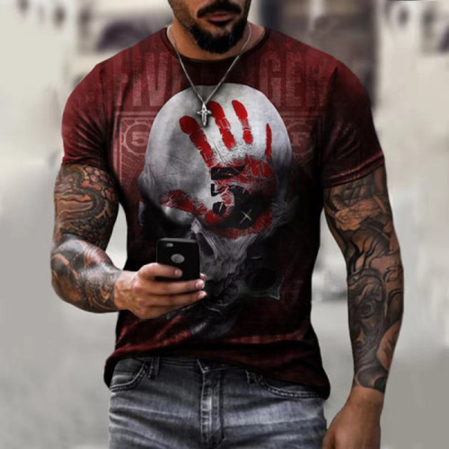Fashionable Skull Printed Tshirt 2021 Summer Mens Short Sleeve T-shirt Casual Streetwear