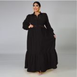 Foma Clothing YF1260 plus size XL-5XL Autumn 2020 women's solid color big skirt with high waist closing suit collar fall dress YF106071