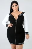 Plus-size dresses with long sleeves and intercolor zipper dresses in medium length YF108293