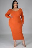 Amazon hot sale winter woolly v-neck plus size sweater clothing  solid oversize sweater dress YF132536