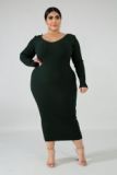 Amazon hot sale winter woolly v-neck plus size sweater clothing  solid oversize sweater dress YF132536