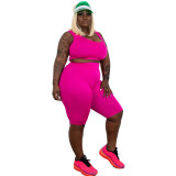Summer 5XL plus size women's  solid  3 colours  sleeveless tank top shorts suit sexy slim two piece sets YF103142