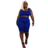 Summer 5XL plus size women's  solid  3 colours  sleeveless tank top shorts suit sexy slim two piece sets YF103142