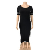 Ladies Sexy Casual Dresses Summer Soft Black Solid Slit Dresses Women Plus Size Long Dresses 4xl, 5xl YF114859