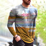 New Patchwork T-shirt Long Sleeve Fashion 3D Print Tops 2021 Summer Casual Pullovers Sexy Mens clothing Plus Size S-3XL