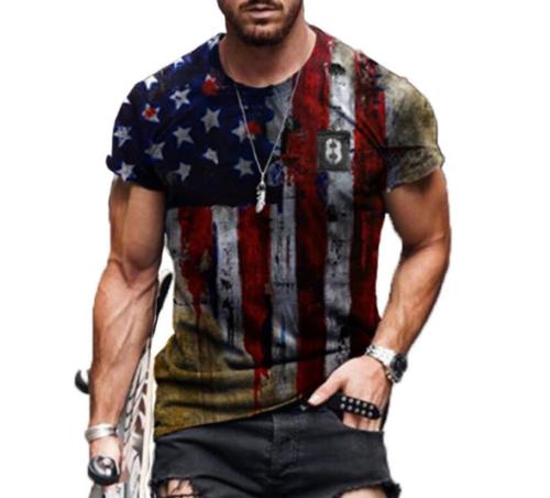 Men Summer  USA American Flag Fashion Tshirts Tops Short Sleeve