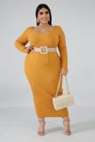 Amazon hot sale winter woolly v-neck plus size sweater clothing  solid oversize sweater dress YF132536