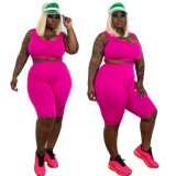 Summer 5XL plus size women's  solid  3 colours  sleeveless tank top shorts suit sexy slim two piece sets YF103142