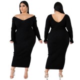Amazon hot sale winter woolly v-neck plus size sweater clothing  solid oversize sweater dress YF132536