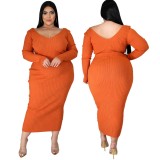 Amazon hot sale winter woolly v-neck plus size sweater clothing  solid oversize sweater dress YF132536