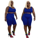 Summer 5XL plus size women's  solid  3 colours  sleeveless tank top shorts suit sexy slim two piece sets YF103142