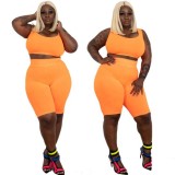 Summer 5XL plus size women's  solid  3 colours  sleeveless tank top shorts suit sexy slim two piece sets YF103142