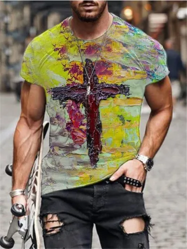 2021 Summer New Mens Oversized Vintage Short Sleeve T Shirts Fashion Harajuku Ethnic Printed Tshirts