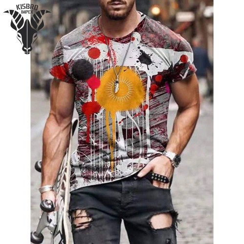 2021 New Fashion Men's Summer Printed Short Sleeve Round Neck T-shirt Casual Graphic Shirt Slim Fit Athletic Blouse Tops