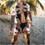 SY10298 New fashion men shirt and short 2 piece shorts set printed shirt set