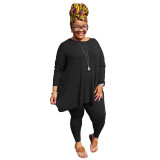 Solid Color Plus Size Loose Tops and Pants Casual Plus Size Women Clothing Two Piece Set 1376B87