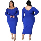 Amazon hot sale winter woolly v-neck plus size sweater clothing  solid oversize sweater dress YF132536