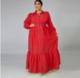 Foma Clothing YF1260 plus size XL-5XL Autumn 2020 women's solid color big skirt with high waist closing suit collar fall dress YF106071