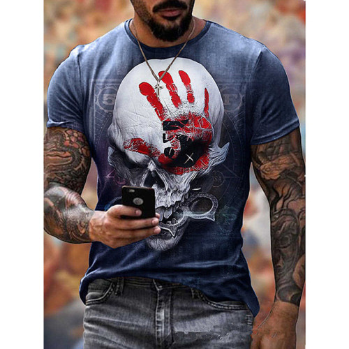 Fashionable Skull Printed Tshirt 2021 Summer Mens Short Sleeve T-shirt Casual Streetwear