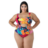 Fashionable 5xl women sexy  swinsuit  Floral Print Bikini Contrasting Color Plus Size one pieces swimwear YF105364