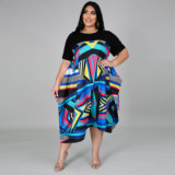 patchwork print casual plover dress Spring summer sexy loose women dress YF116879